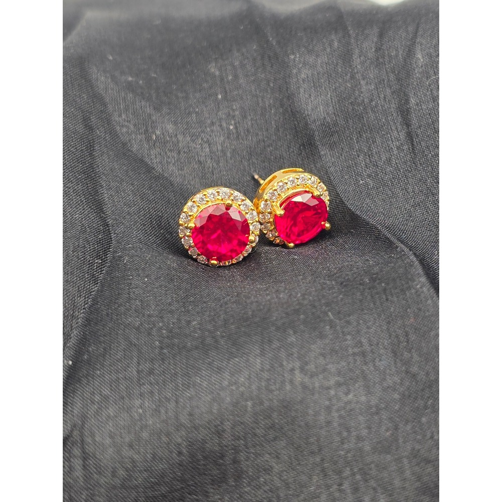 Ross-Simons Stud Earrings Women OS Red Excellent Gold Over Silver Ruby Halo‎